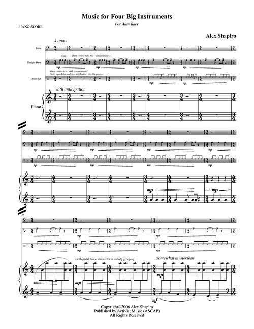 Music for Four Big Inst. page one
